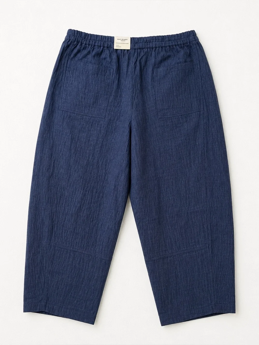 Max Studio London Barrel Leg Trousers XL Blue Pull On Textured Pants NWT Boho